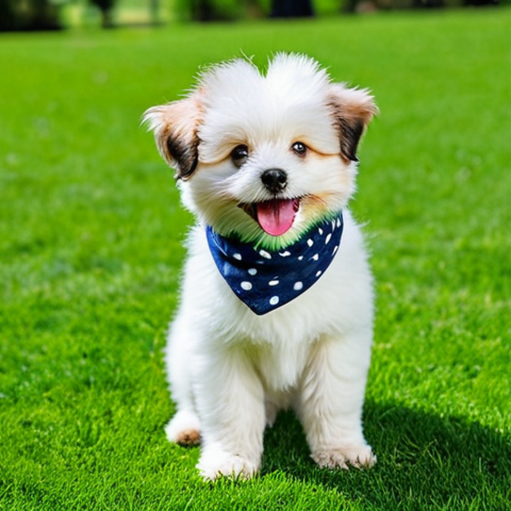 Playful Pomapoo Portrait**
"A fluffy Pomapoo puppy, fully clothed with a cute bandana, playing with a tennis ball in a sunny park, green grass, happy expression, perfect anatomy, well-formed paws, appropriate attire, professional dog photography, bright colors, safe for work, family-friendly."
**
