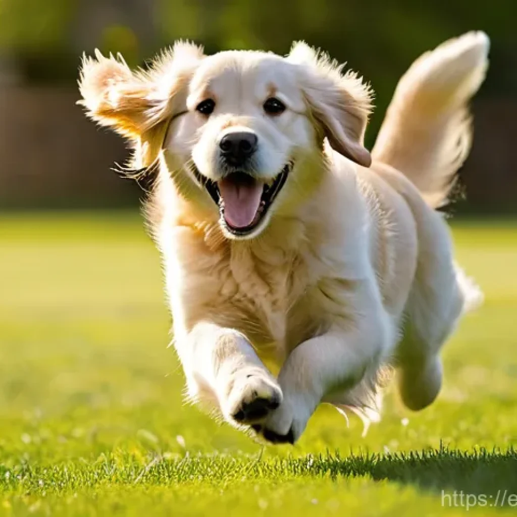 강아지 성별 차이점 - **Prompt:** A jubilant, mid-sized male Golden Retriever in a sun-drenched, green park, caught mid-le...