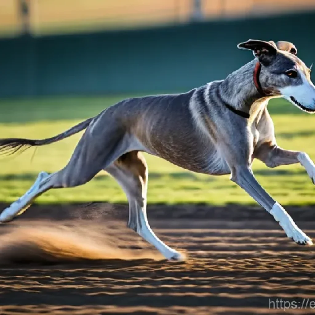 그레이하운드 달리기 능력 - **"A majestic Greyhound in full stride, captured at the apex of its double suspension gallop. The do...