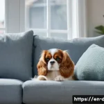 Home 22 카발리에 킹 찰스 스패니얼 성격 - A cozy indoor scene featuring a small Cavalier King Charles Spaniel dog gently resting its head on a...